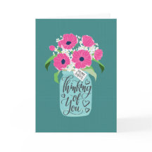 Thinking Of You Sister w Mason Jar of Pink Floral