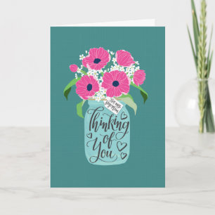 Thinking Of You Step Mum Mason Jar of Pink Floral Card