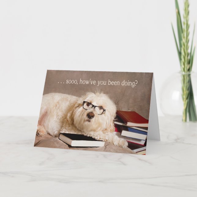 THINKING OF YOU - Studious Dog in Reading Glasses Card (Front)