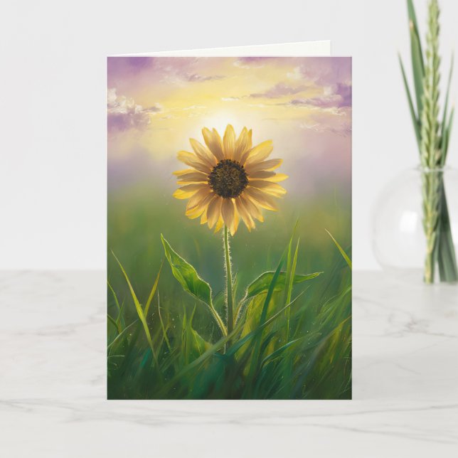 Thinking of You Sunflower In Green Meadow Card (Front)