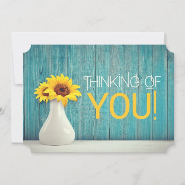 Thinking Of You Sunflower Turquoise Golden Yellow Card (Front)