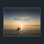 Thinking of you, sunset over the ocean Postcard<br><div class="desc">Thinking of you,  kayaker or canoe paddling on the ocean at sunset.</div>