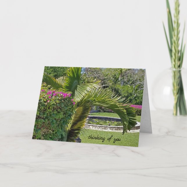 thinking of you tropical garden with palm trees card (Front)