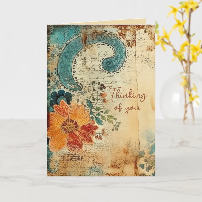 Thinking of You Vintage Paisley  Card (Yellow Flower)