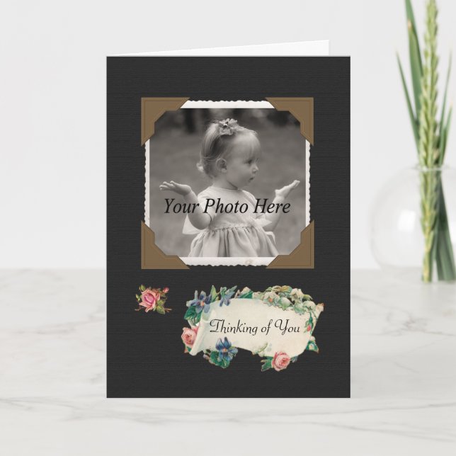 Thinking of You Vintage Scrapbook Roses Photo Card (Front)