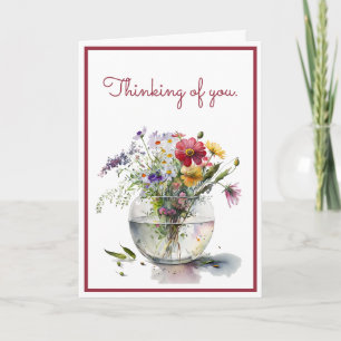 Thinking of You Watercolor Daisies in a Glass Vase Card