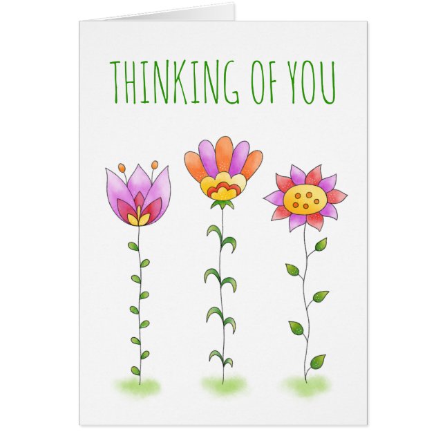 Thinking of You Watercolor Flowers Friendship Card (Front)