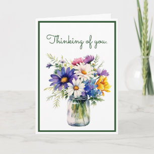 Thinking of You Watercolor Flowers Greeting Card