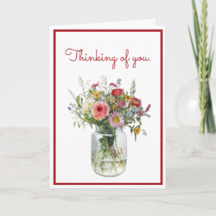 Thinking of You Watercolor Flowers in a Jar Card