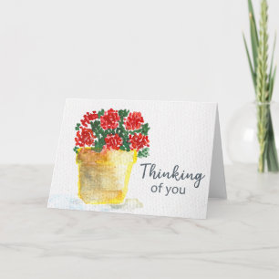 Thinking of You Watercolor Red Flowers in Pot Card
