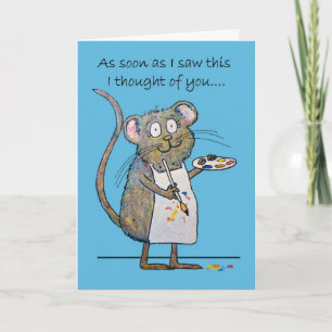 Thinking of You Whimsical Mouse Artist Painting Card