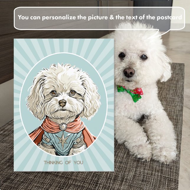 Thinking of You White Superhero Dog Postcard (Creator Uploaded)