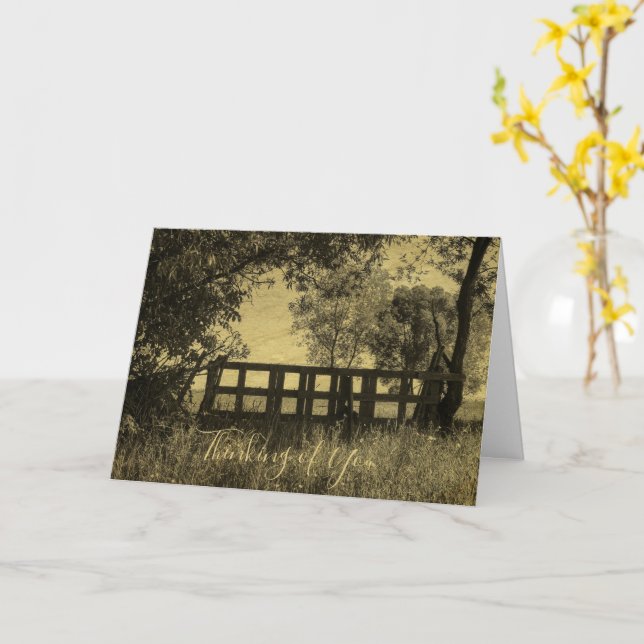 Thinking of You with a Gate in nature Card (Yellow Flower)