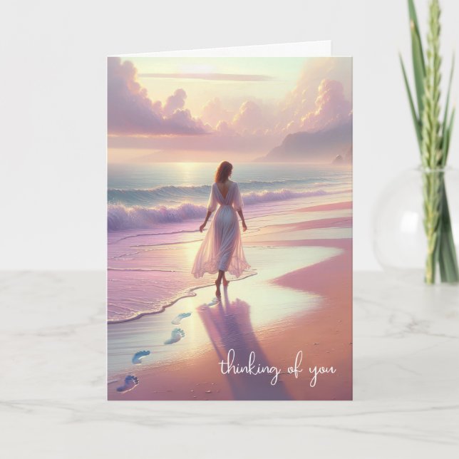 Thinking Of You Woman Walking On the Beach Card (Front)