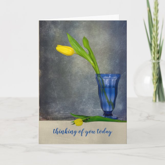 thinking of you-yellow tulip in sundae glass card (Front)