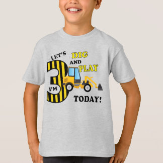 Third 3rd birthday shirt construction bulldozer