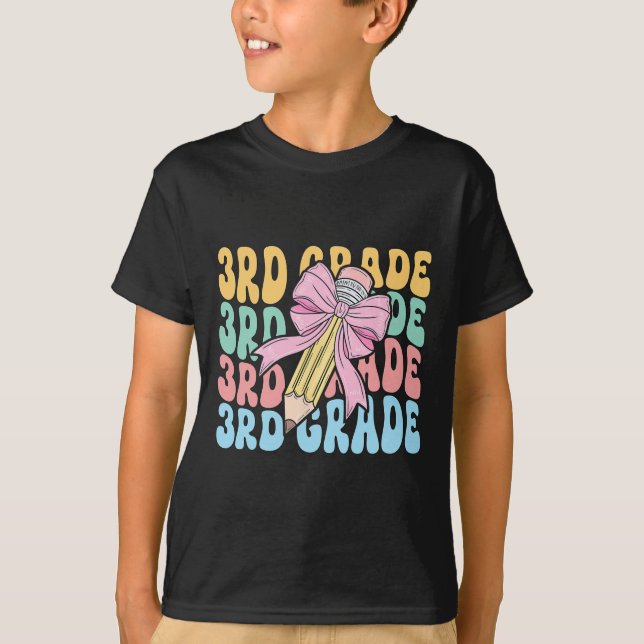 Third 3rd Grade Teacher Coquette Pencil Bow Back T T-Shirt (Front)