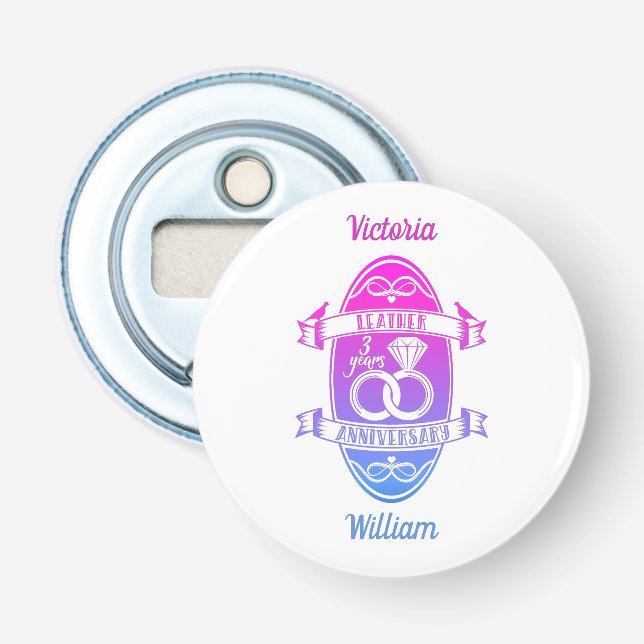 Third 3rd wedding anniversary traditional leather bottle opener (Front)