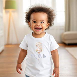 Third Birthday Balloon Milestone Birthday Party  Baby T-Shirt