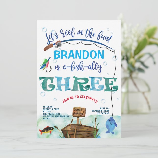 Third Birthday, Gone Fishing, O-fish-ally Invitation (Standing Front)