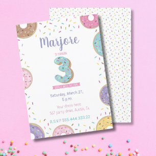 Third Birthday invitation, sweet doughnut invitati Invitation