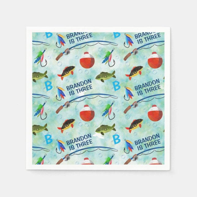 Third birthday O-fish-ally fishing themed party Napkin (Front)