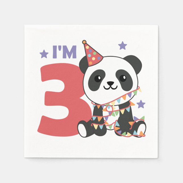 Third Birthday Panda For Children 3 Years Napkins (Front)