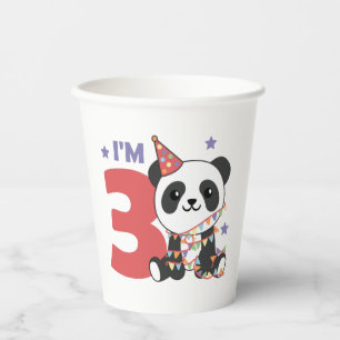 Third Birthday Panda For Children 3 Years Paper Cu Cups