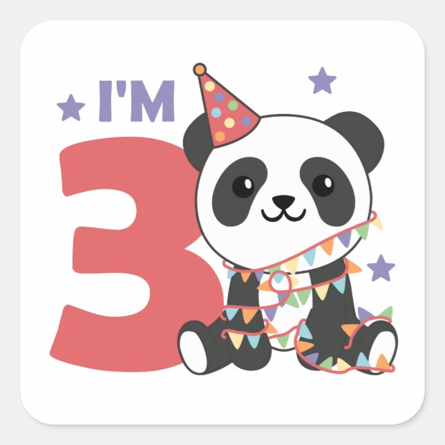 Third Birthday Panda For Children 3 Years Square S Sticker (Front)