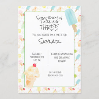 Third Birthday Party Ice Cream Invitation