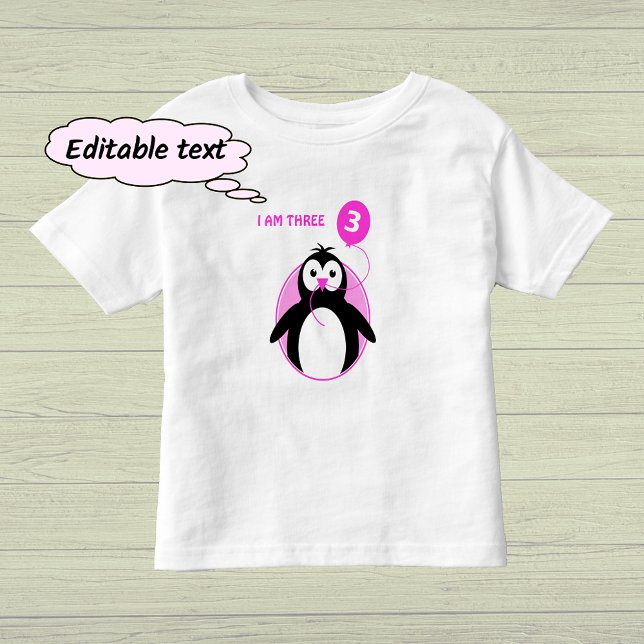 Third birthday penguin pink balloon toddler T-Shirt (Creator Uploaded)