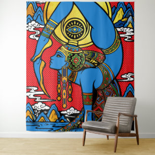 Third Eye – Blue Yogini in Pop Art Backben Tapestry