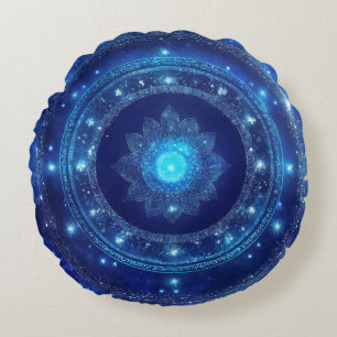 Third Eye Chakra Blue Mandala Meditation Round Cushion