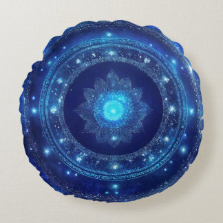Third Eye Chakra Blue Mandala Meditation Round Cushion