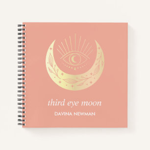 Third eye crescent moon Boho Monogram Coral Notebook