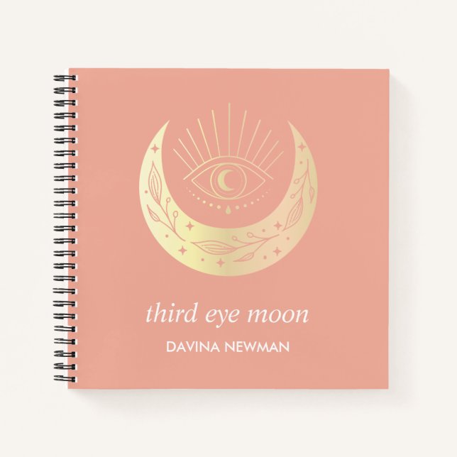 Third eye crescent moon Boho Monogram Coral Notebook (Front)
