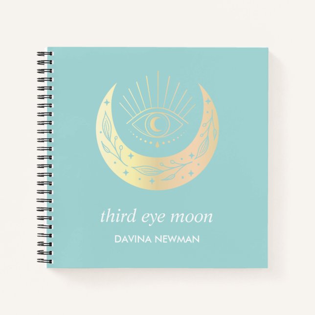 Third eye crescent moon Boho Monogram teal Notebook (Front)