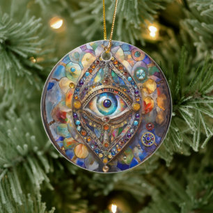 Third Eye on Stained Glass and Bronze Ceramic Tree Decoration