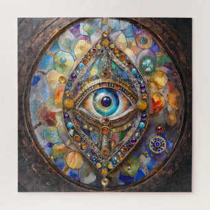 Third Eye on Stained Glass and Bronze Jigsaw Puzzle