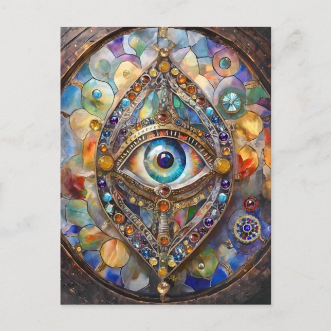 Third Eye on Stained Glass and Bronze Postcard (Front)