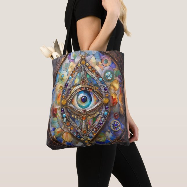 Third Eye on Stained Glass and Bronze Tote Bag (Close Up)