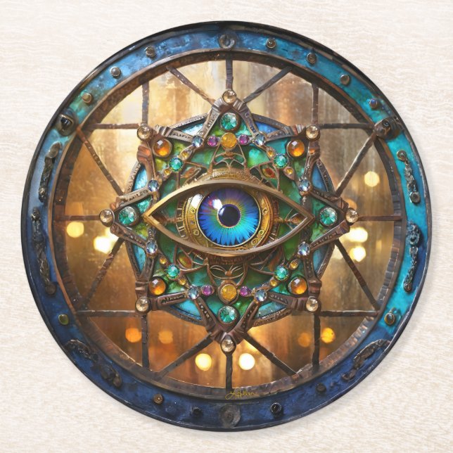 Third Eye Rustic Porthole Window Round Paper Coaster (Front)