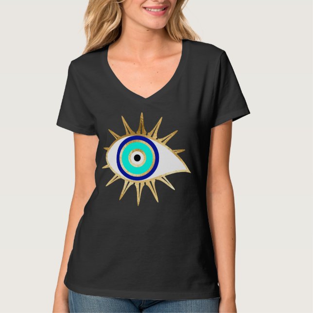 Third Eye Turquoise Blue and Gold Glitter Look T-Shirt (Front)