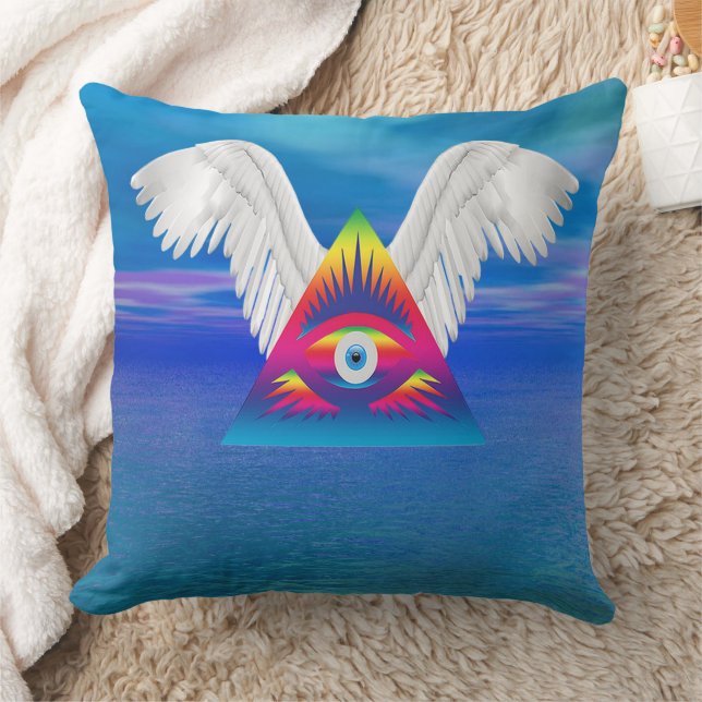 Third Eye with Wings Throw Pillow (Blanket)