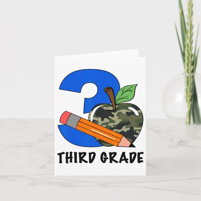 Third Grade 3rd Grade Camo Apple Kids Boys  Card (Front)