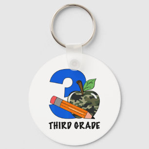 Third Grade 3rd Grade Camo Apple Kids Boys Key Ring