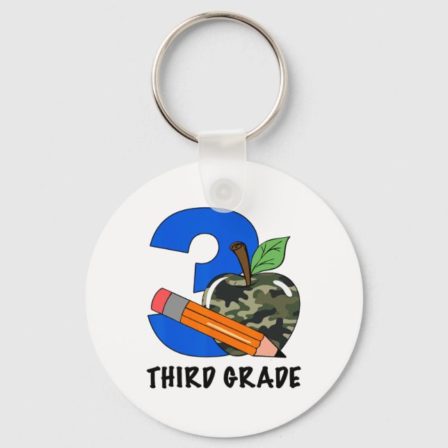Third Grade 3rd Grade Camo Apple Kids Boys  Key Ring (Front)