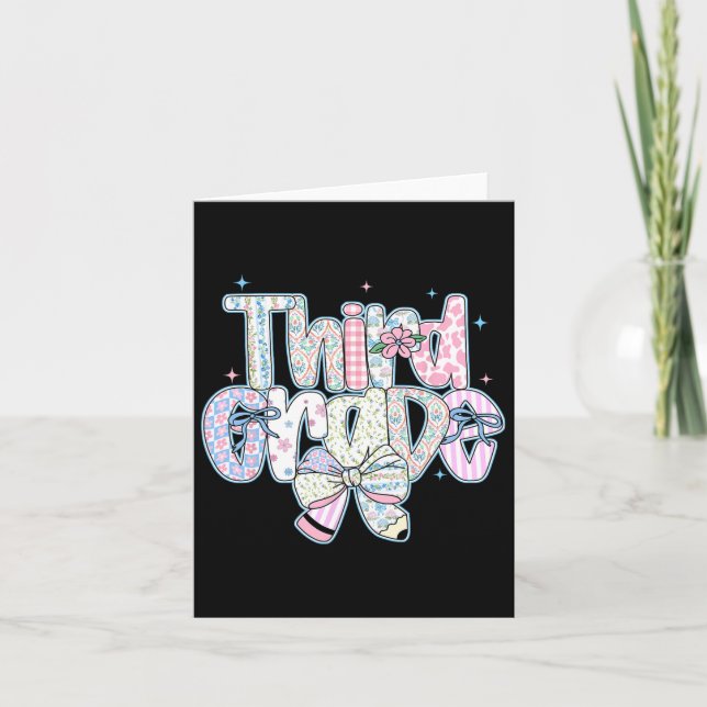 Third Grade Back To School Coquette Preppy Pencil  Card (Front)