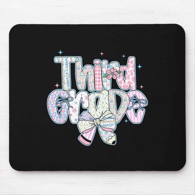 Third Grade Back To School Coquette Preppy Pencil  Mouse Pad (Front)