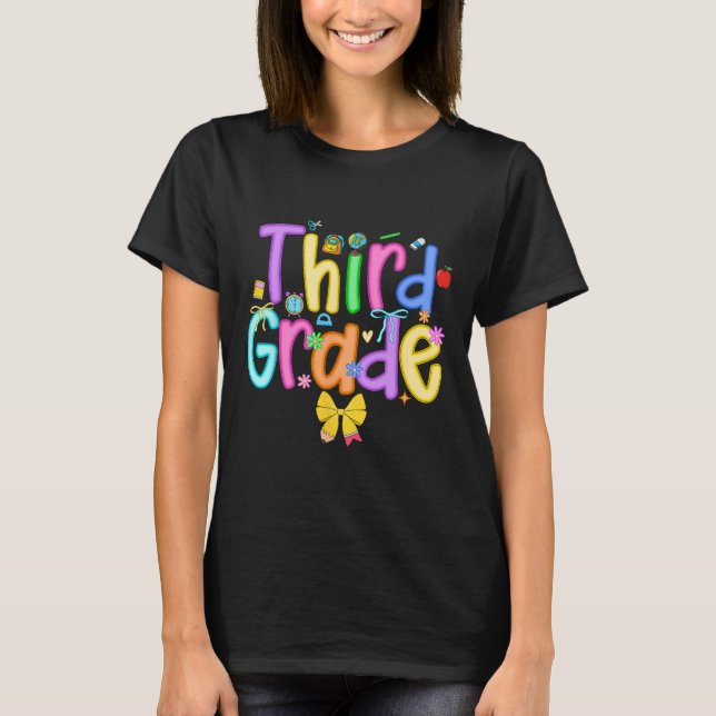 Third Grade Back To School Girls Bow 3rd Grade Tea T-Shirt (Front)